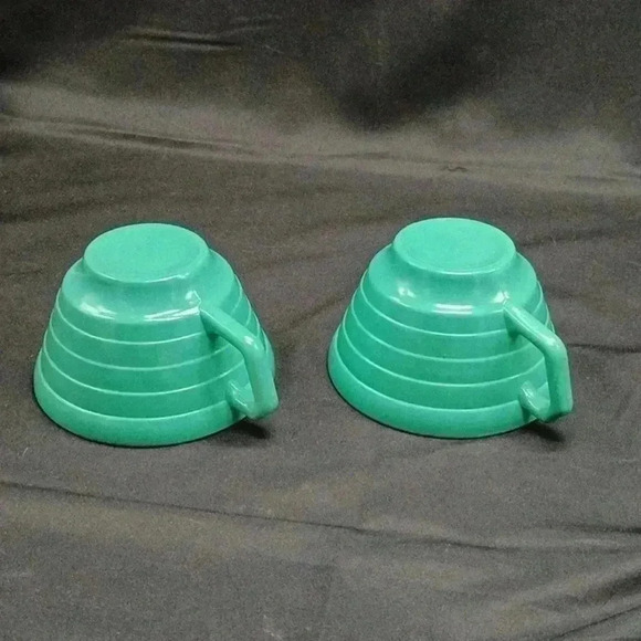 Pair of Hazel Atlas Moderntone Turquoise Cups - Picture 2 of 4